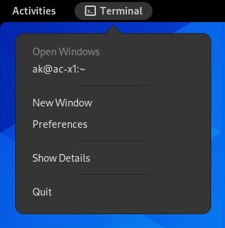 App Menu of Terminal